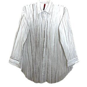 Blanque Tunic Top Shirt Blouse Lagenlook Iridescent Stripes Art to Wear Neutral